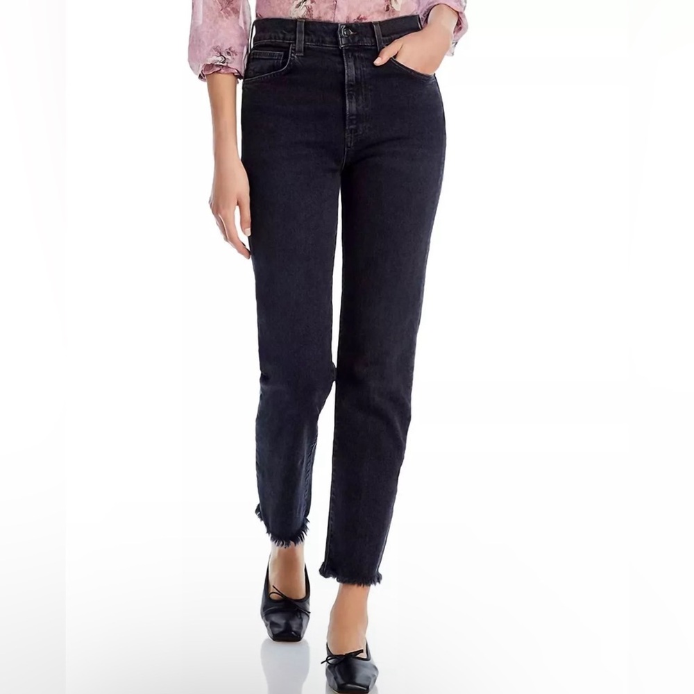 Veronica Beard Joey Straight Leg High Rise Vanishing Point Raw Hem Jeans Sz 28